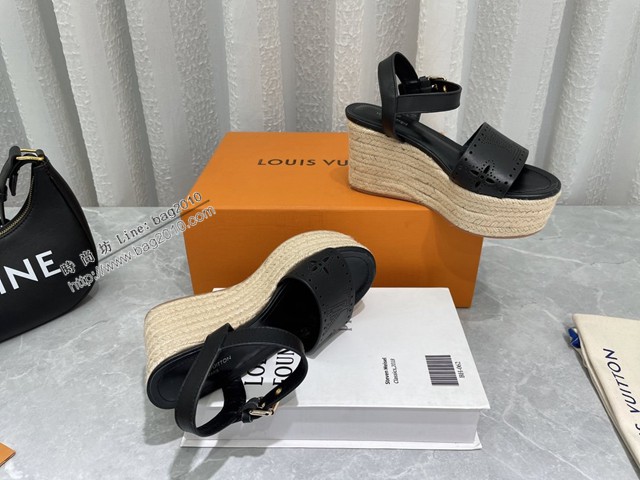 LV路易威登2022vs春夏巴黎代購最新爆款涼鞋系列 圓頭松糕麻繩水臺涼鞋 dx3406